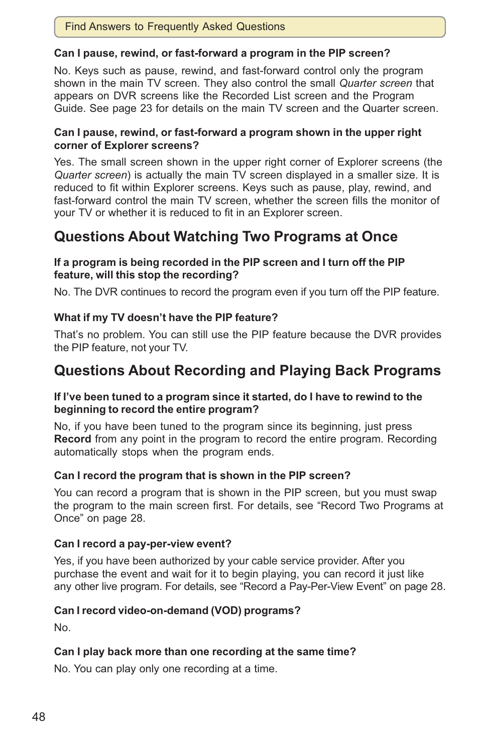 Questions about watching two programs at once | Scientific Atlanta 8000HD User Manual | Page 51 / 65