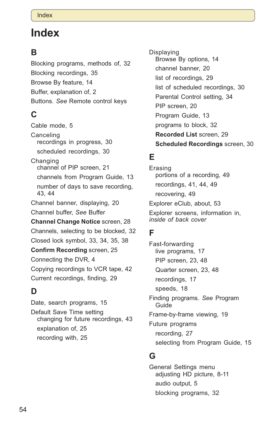 Index | Scientific Atlanta 8000HD User Manual | Page 57 / 65