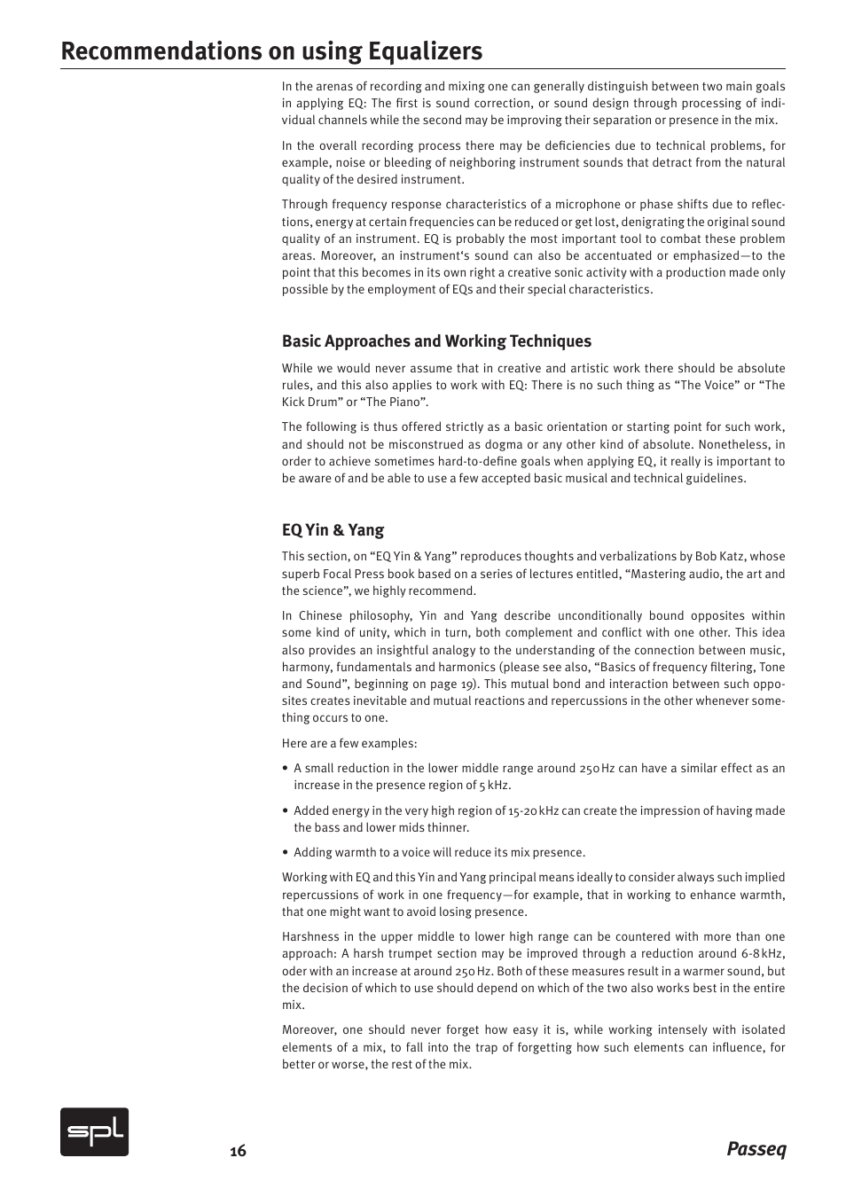 Recommendations on using equalizers, Passeq | Sound Performance Lab 2595 User Manual | Page 16 / 28