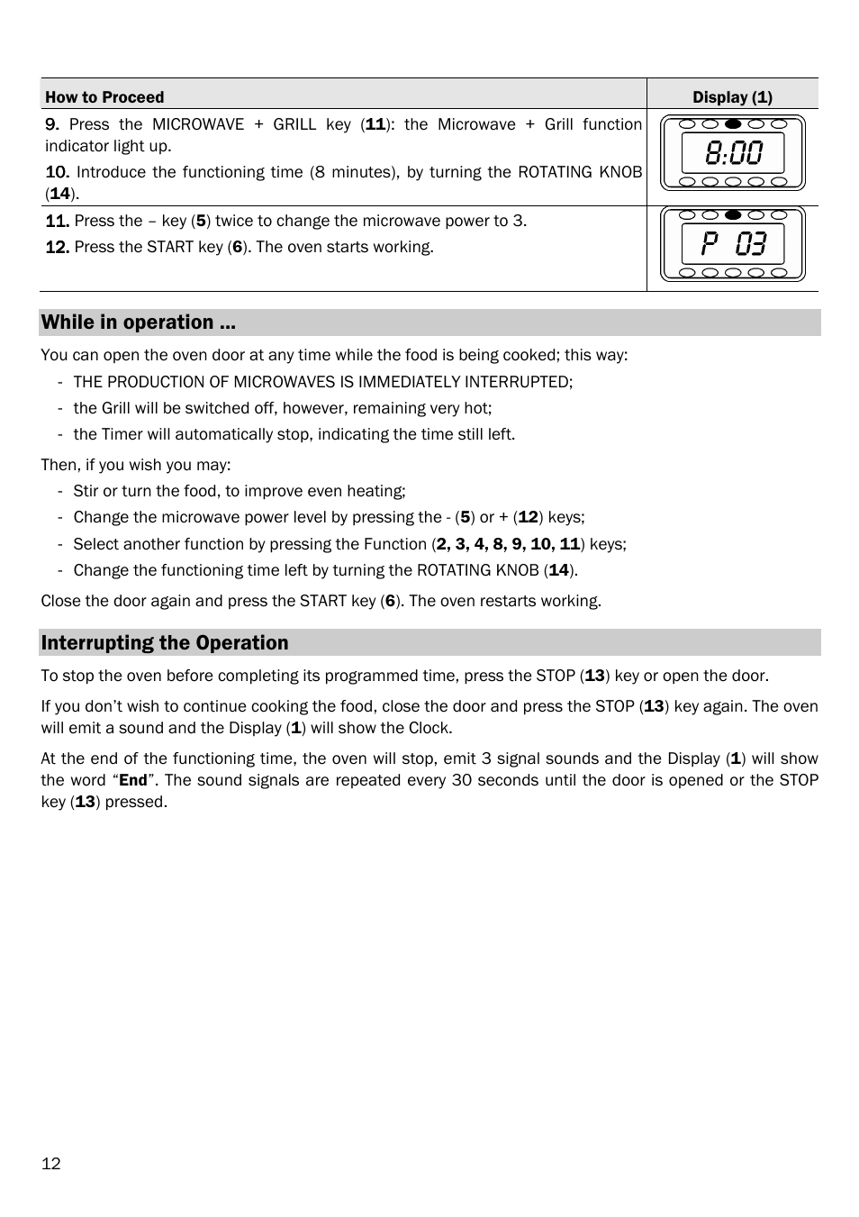 While in operation, Interrupting the operation | Smeg FME20EX3 User Manual | Page 13 / 22