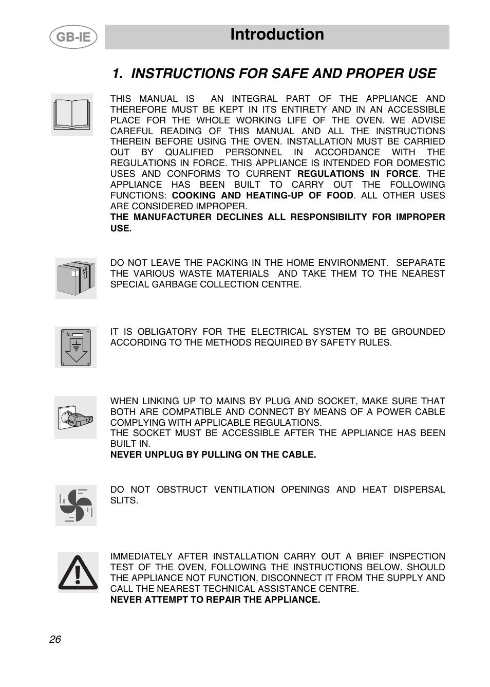 Instructions for safe and proper use, Introduction | Smeg S20XMFR User Manual | Page 2 / 22