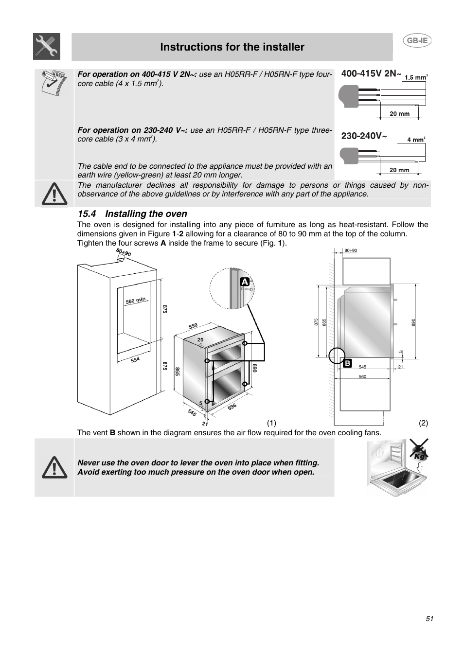 4 installing the oven, Instructions for the installer | Smeg DO10PSS User Manual | Page 25 / 25
