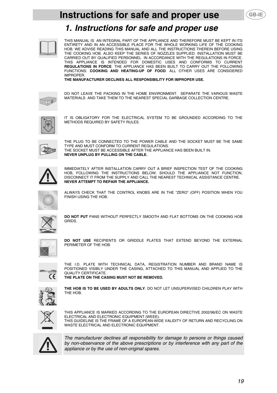 Instructions for safe and proper use | Smeg P705VT User Manual | Page 2 / 14