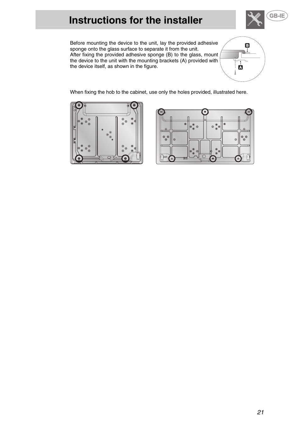 Instructions for the installer | Smeg P705VT User Manual | Page 4 / 14