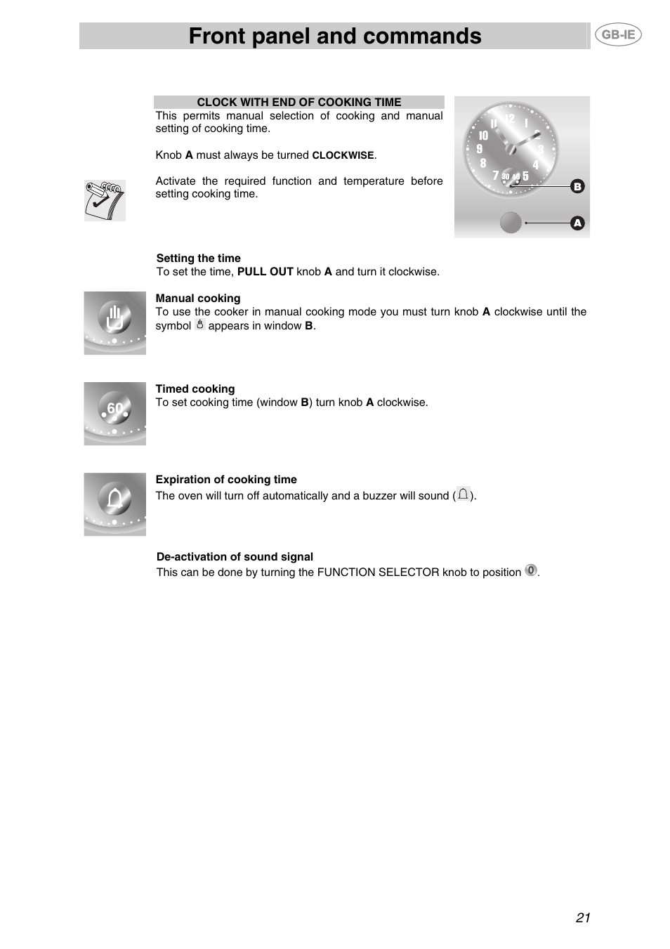 Front panel and commands | Smeg F67-7 User Manual | Page 5 / 14