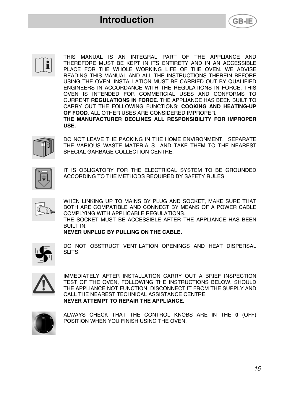 Introduction, Instructions for safe and proper use | Smeg ALFA161XK User Manual | Page 2 / 11