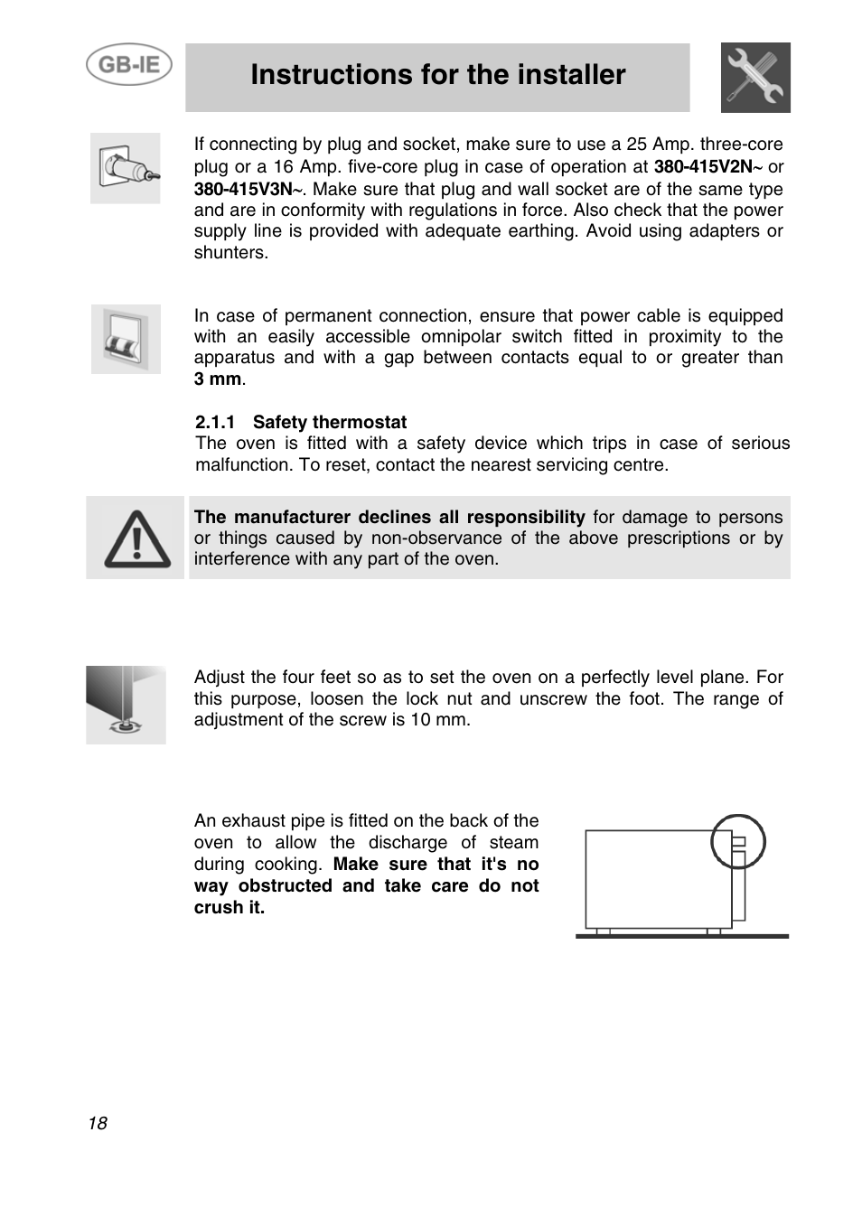 Instructions for the installer | Smeg ALFA161XK User Manual | Page 5 / 11