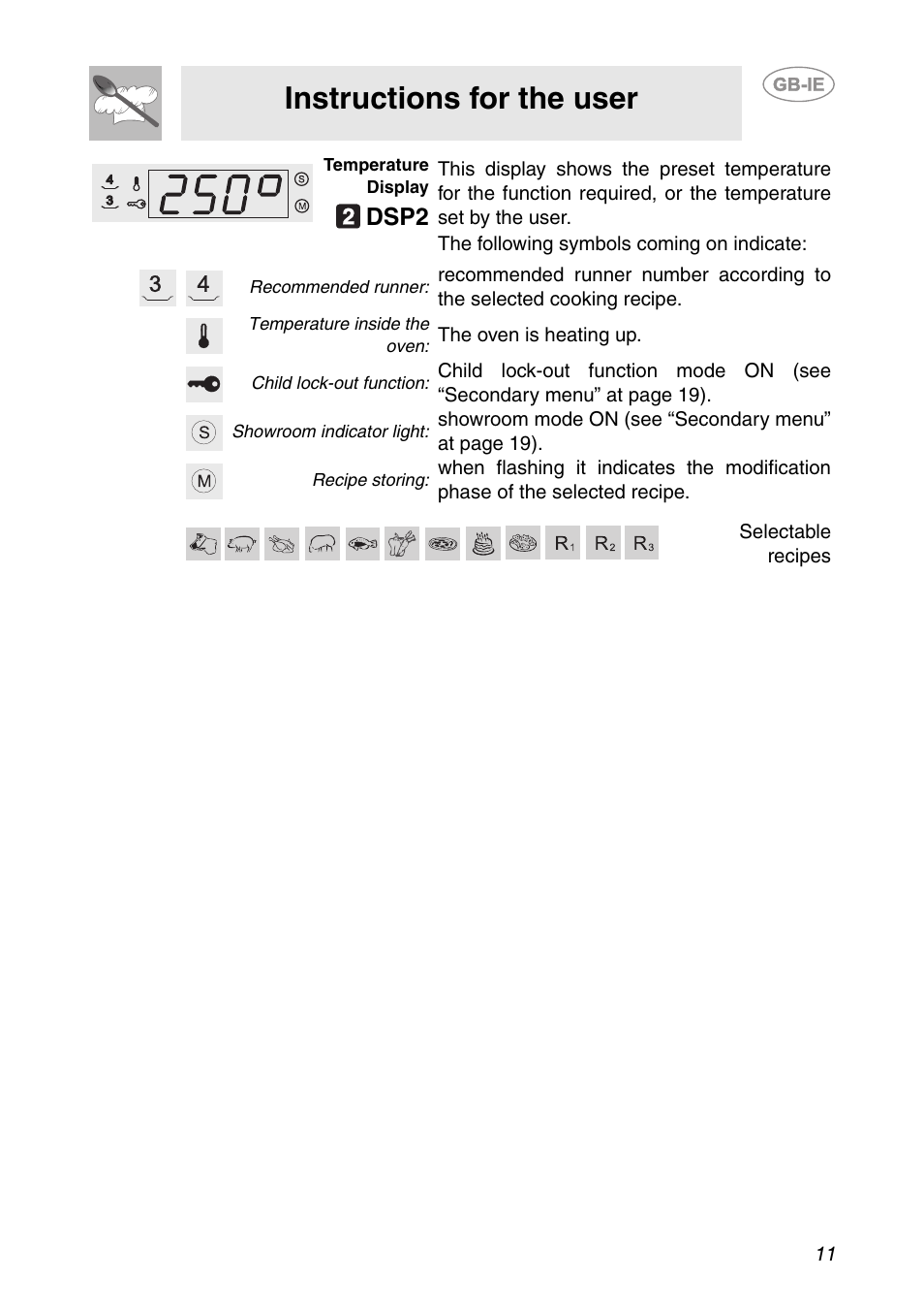 Instructions for the user, Dsp2 | Smeg Built-in Microwave Oven User Manual | Page 9 / 35