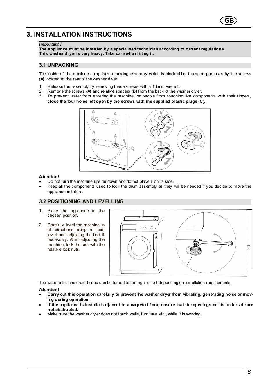 Installation instructions | Smeg WDI12C User Manual | Page 6 / 31