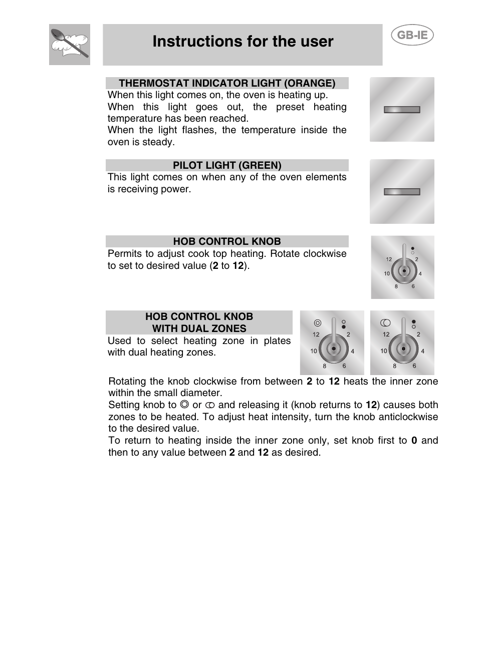 Instructions for the user | Smeg S108X-5 User Manual | Page 9 / 24