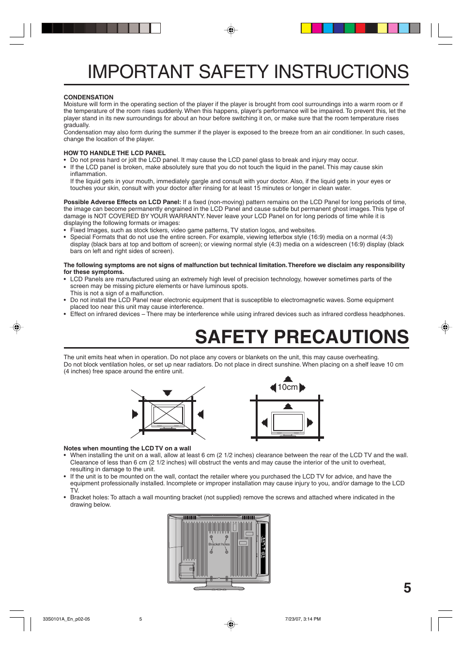 Important safety instructions, Safety precautions | Sansui HDLCD2600 User Manual | Page 5 / 44