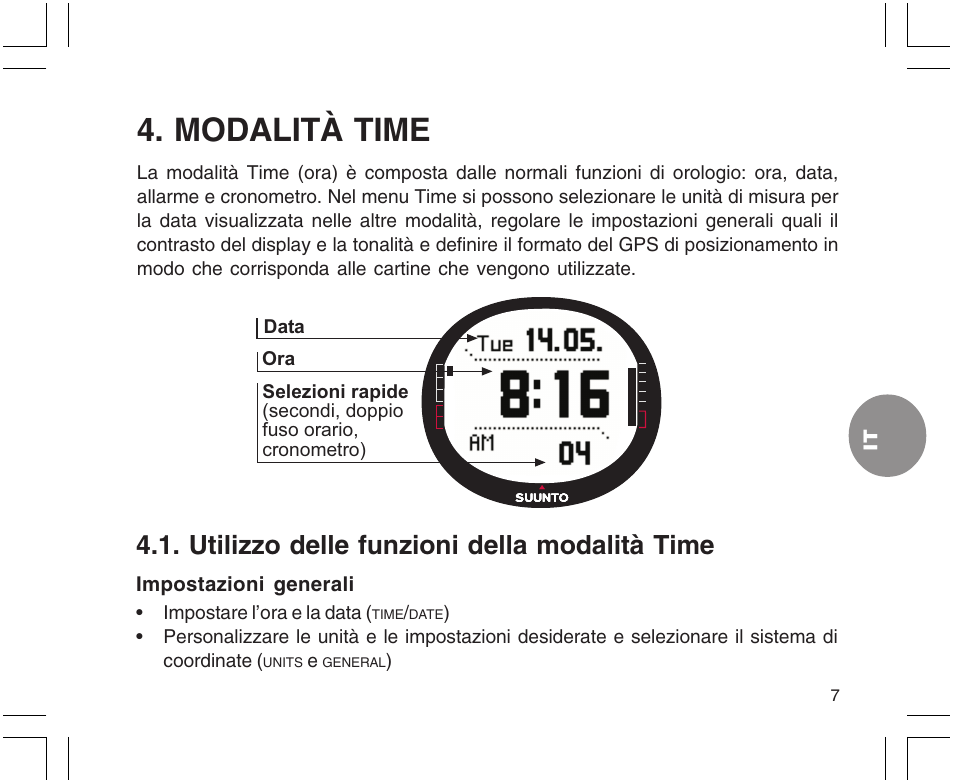 Modalità time, Utilizzo delle funzioni della modalità time | SUUNTO X9 User Manual | Page 149 / 286