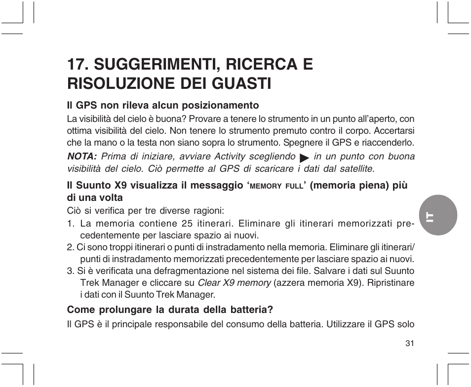 Suggerimenti, ricerca e risoluzione dei guasti | SUUNTO X9 User Manual | Page 173 / 286