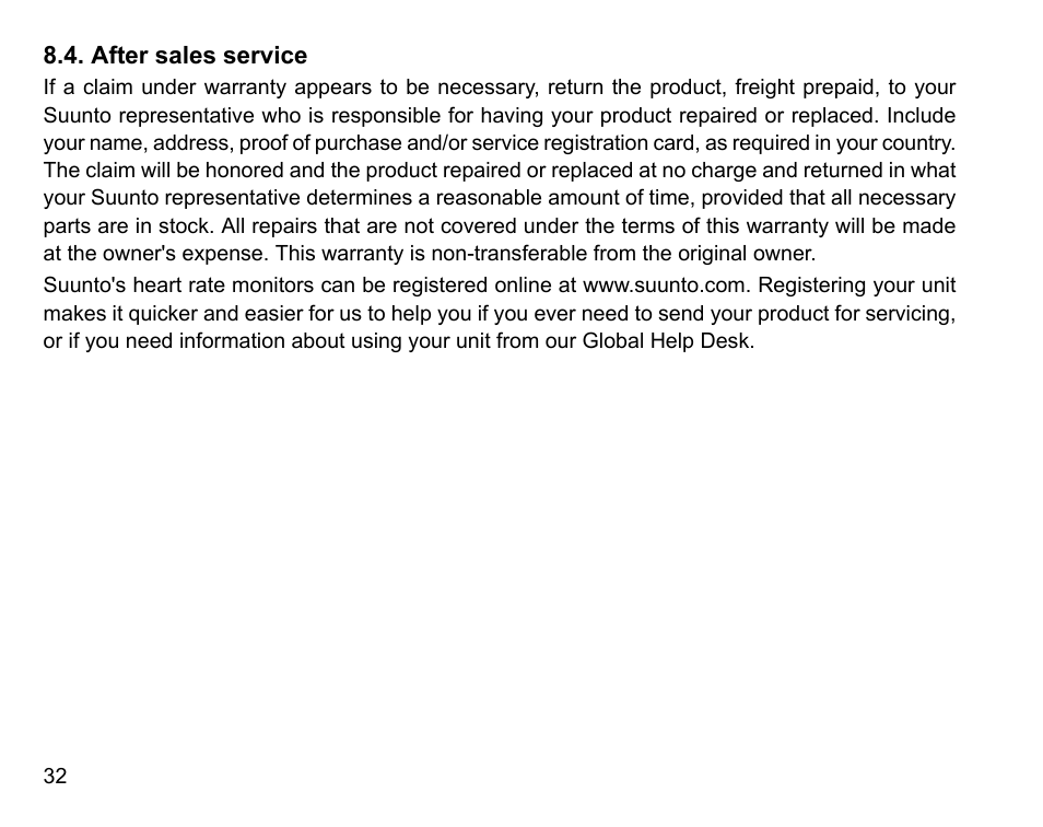 After sales service | SUUNTO t1 User Manual | Page 34 / 40