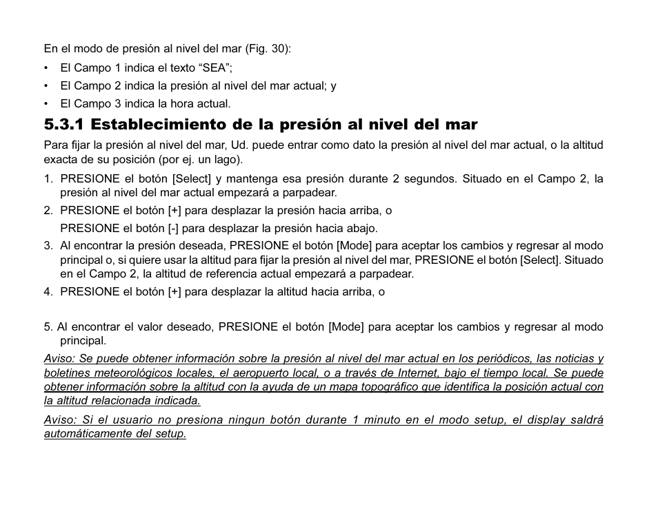 1 establecimiento de la presión al nivel del mar | SUUNTO MARINER | REGATTA | YACHTSMAN User Manual | Page 142 / 288