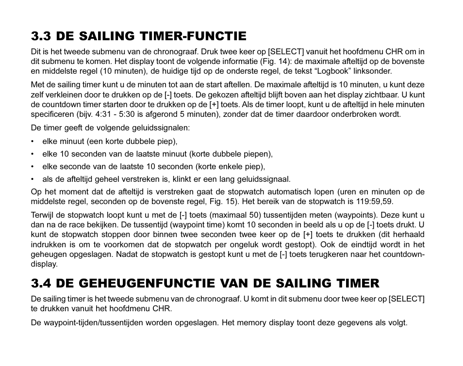 3 de sailing timer-functie, 4 de geheugenfunctie van de sailing timer | SUUNTO MARINER | REGATTA | YACHTSMAN User Manual | Page 203 / 288