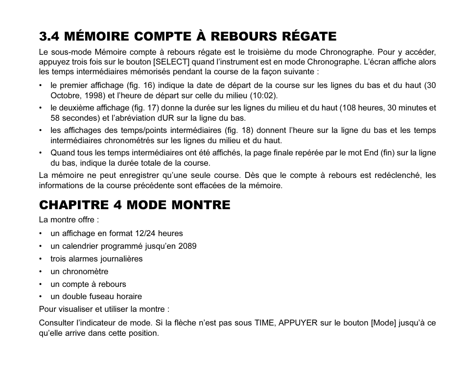 4 mémoire compte à rebours régate, Chapitre 4 mode montre | SUUNTO MARINER | REGATTA | YACHTSMAN User Manual | Page 59 / 288