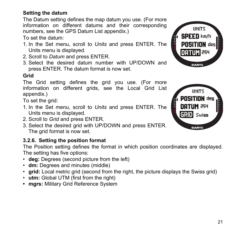 Setting the position format, 6 setting the position format | SUUNTO X9i User Manual | Page 22 / 97