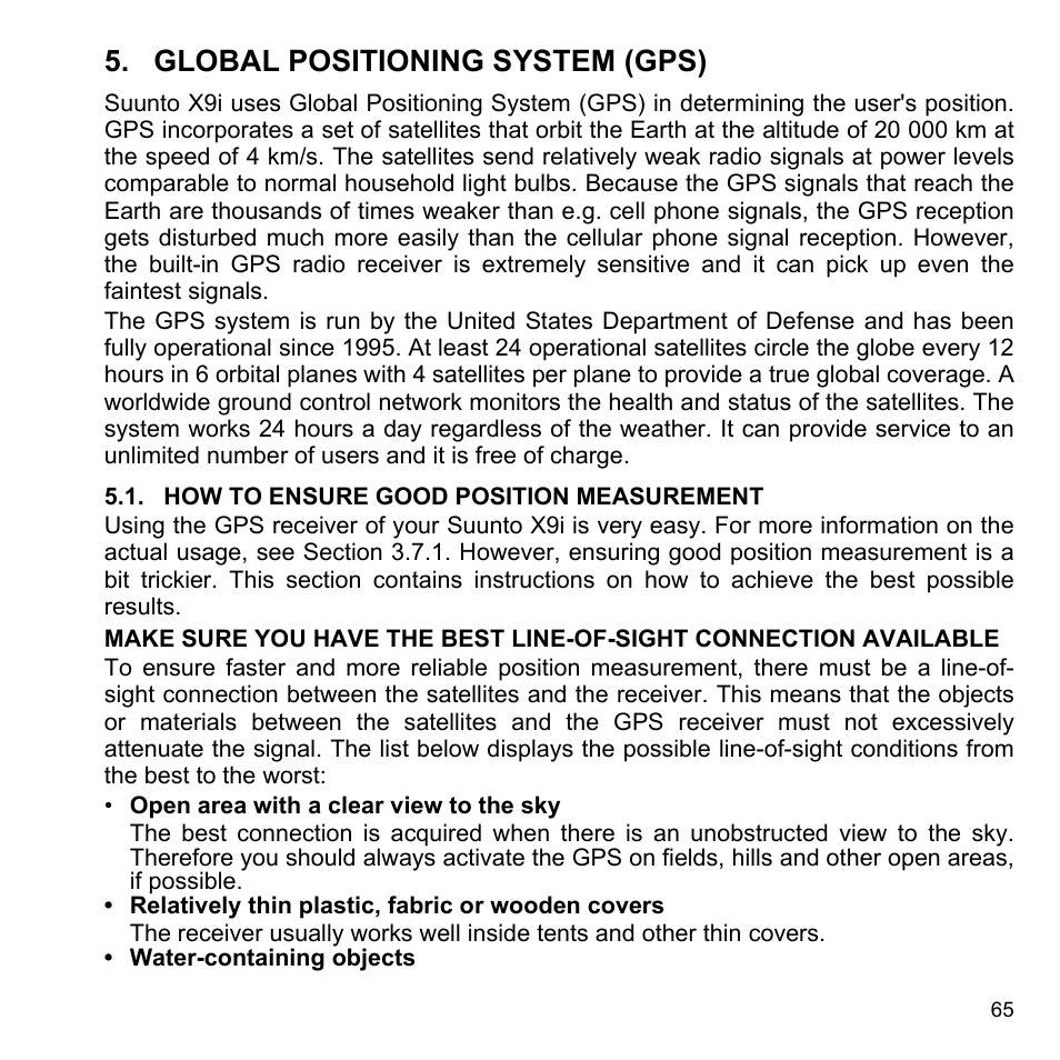 Global positioning system (gps), How to ensure good position measurement, 1 how to ensure good position measurement | SUUNTO X9i User Manual | Page 66 / 97