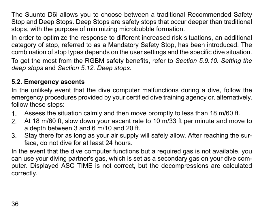 Emergency ascents | SUUNTO D6I User Manual | Page 35 / 130