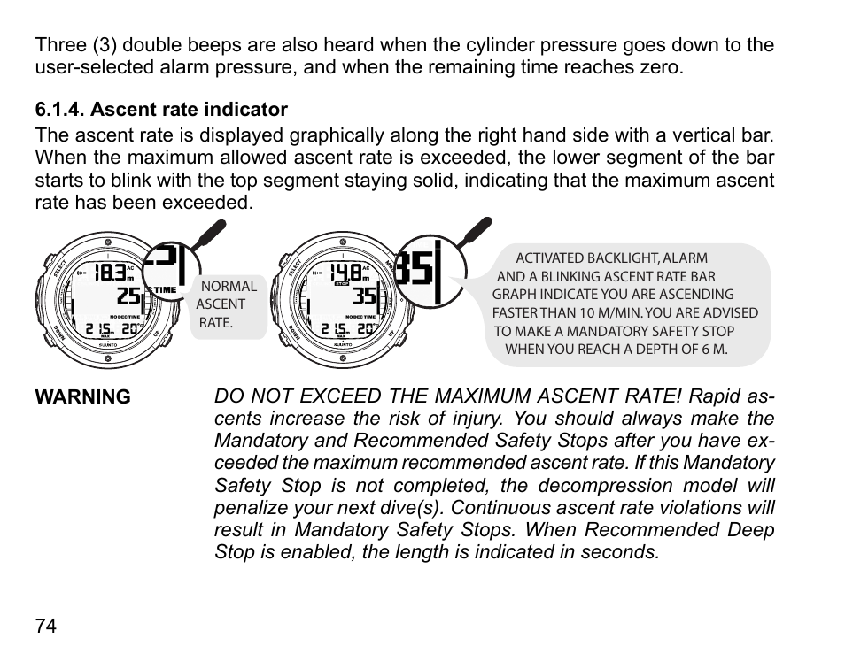 Ascent rate indicator | SUUNTO D6I User Manual | Page 73 / 130