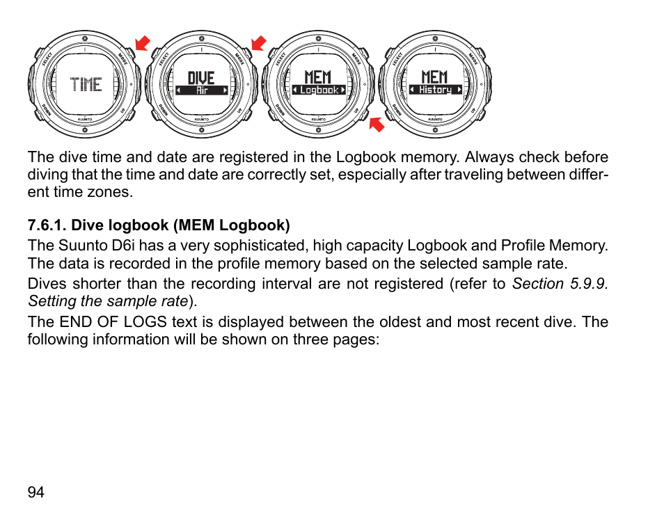 Dive logbook (mem logbook) | SUUNTO D6I User Manual | Page 93 / 130