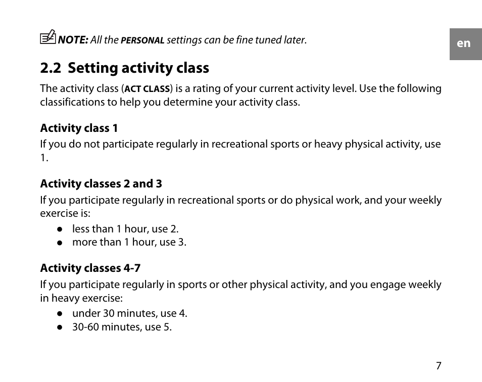 2 setting activity class | SUUNTO T6D User Manual | Page 8 / 59