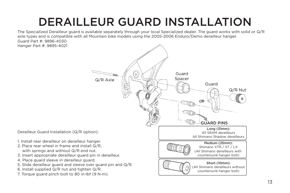 Derailleur guard installation | Specialized FSRXC User Manual | Page 13 / 20