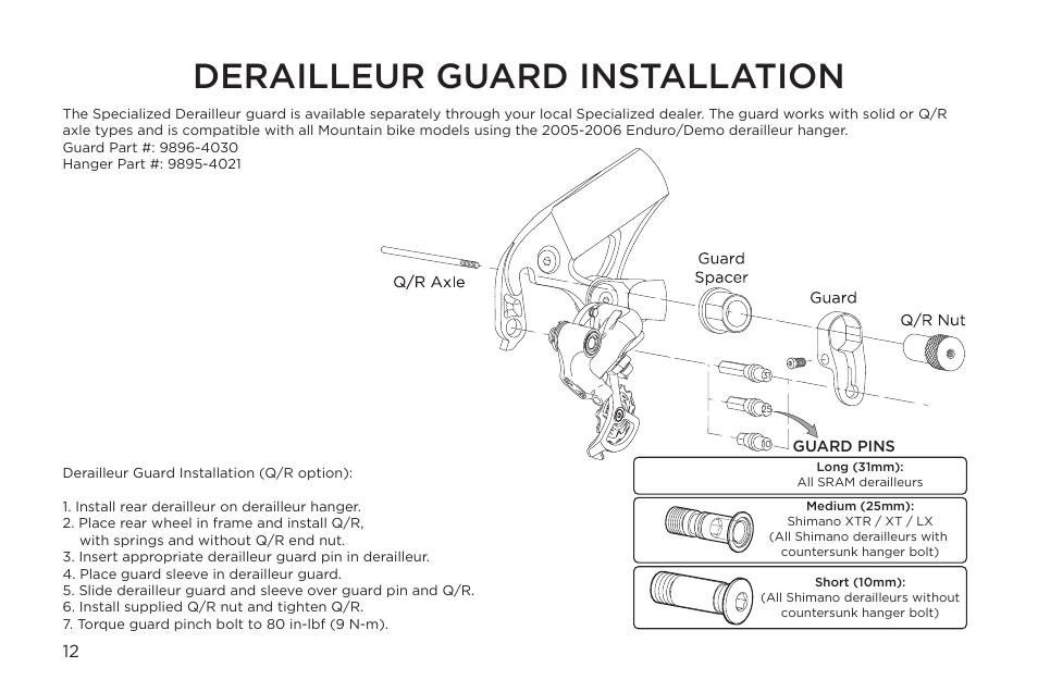 Derailleur guard installation | Specialized Enduro Home Gym User Manual | Page 12 / 22
