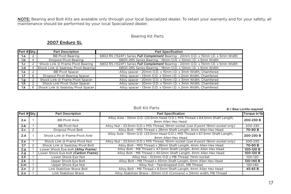 2007 enduro sl | Specialized Enduro Home Gym User Manual | Page 17 / 22