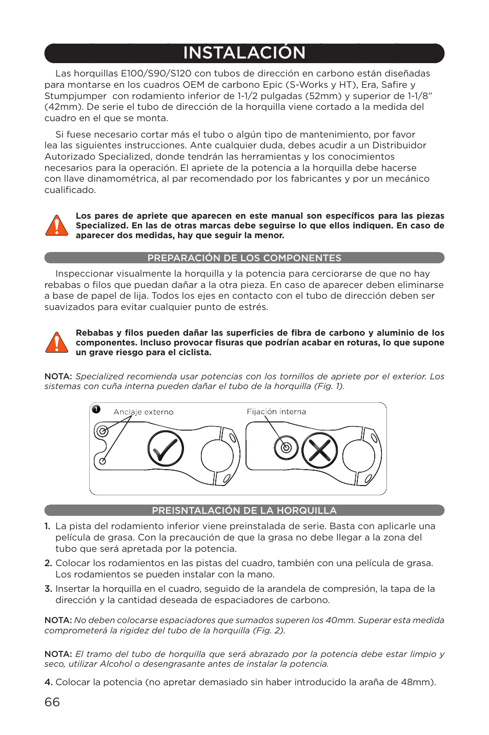 Instalación | Specialized AFR E100 User Manual | Page 66 / 84