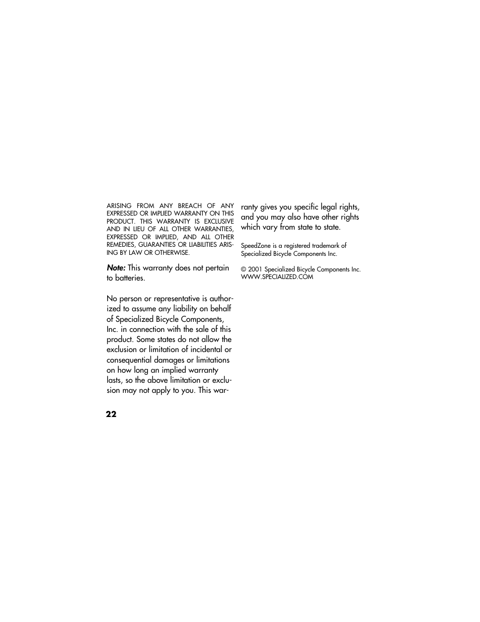 Specialized Speedzone Sport CR2032 User Manual | Page 22 / 22
