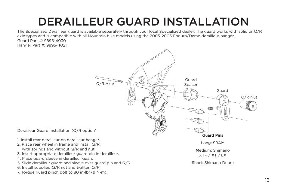 Derailleur guard installation | Specialized S-Works Carbon Stumpjumper FSR 130 User Manual | Page 13 / 20