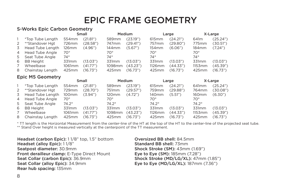 Epic frame geometry | Specialized Epic Era User Manual | Page 8 / 24