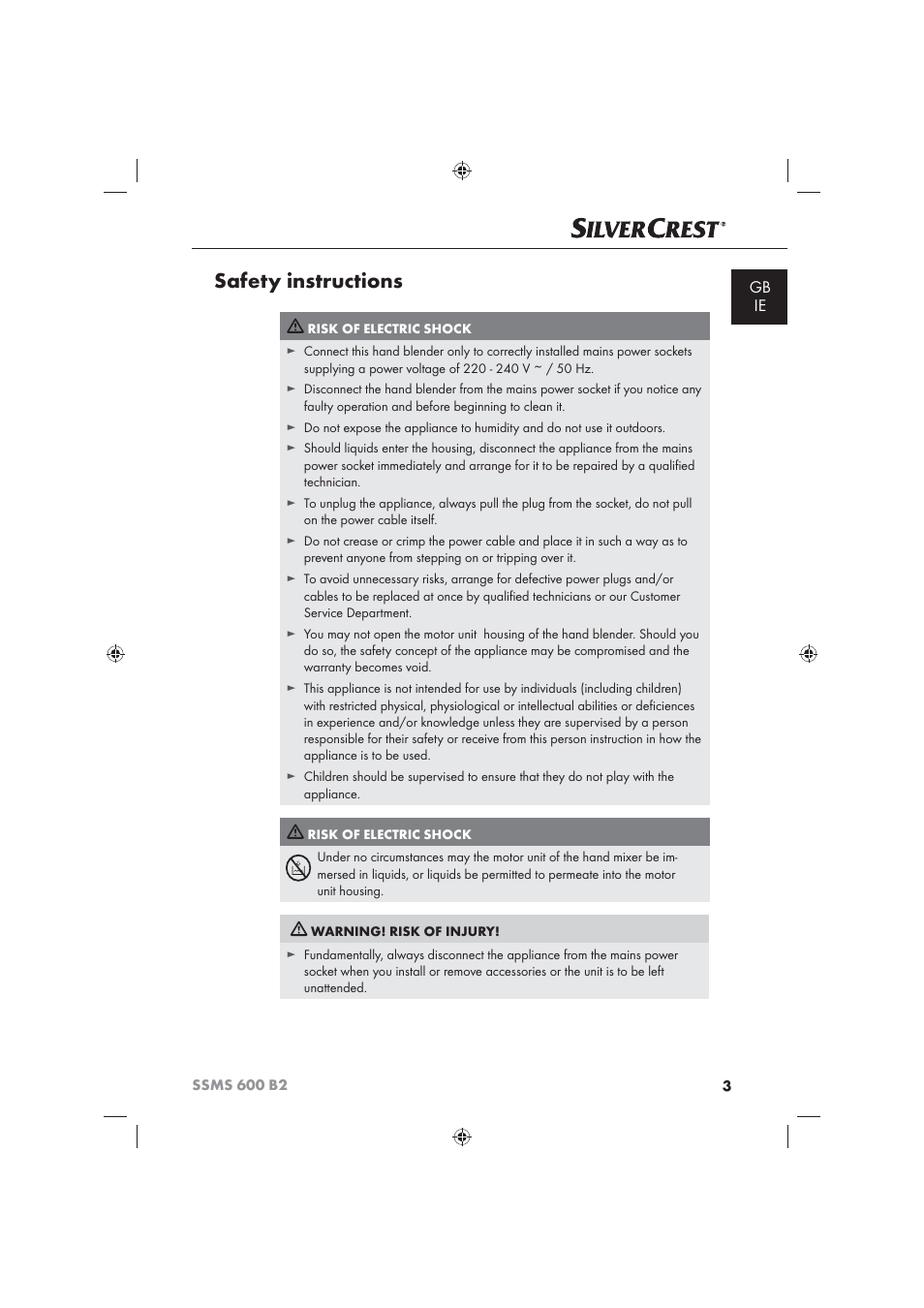 Safety instructions | Silvercrest 600 B26 User Manual | Page 5 / 19