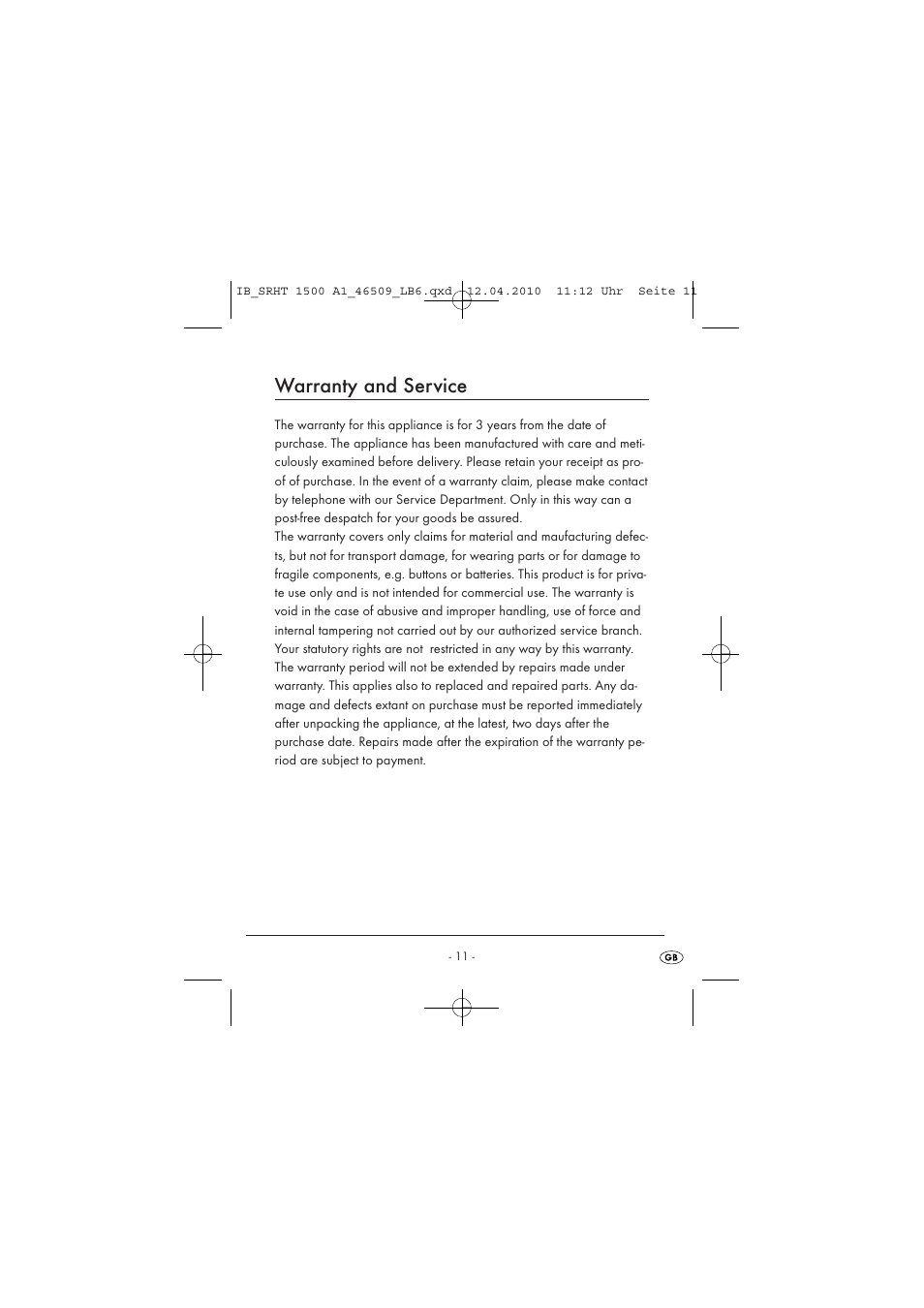 Warranty and service | Silvercrest TRAVEL HAIRDRYER SRHT 1500 A1 User Manual | Page 13 / 14