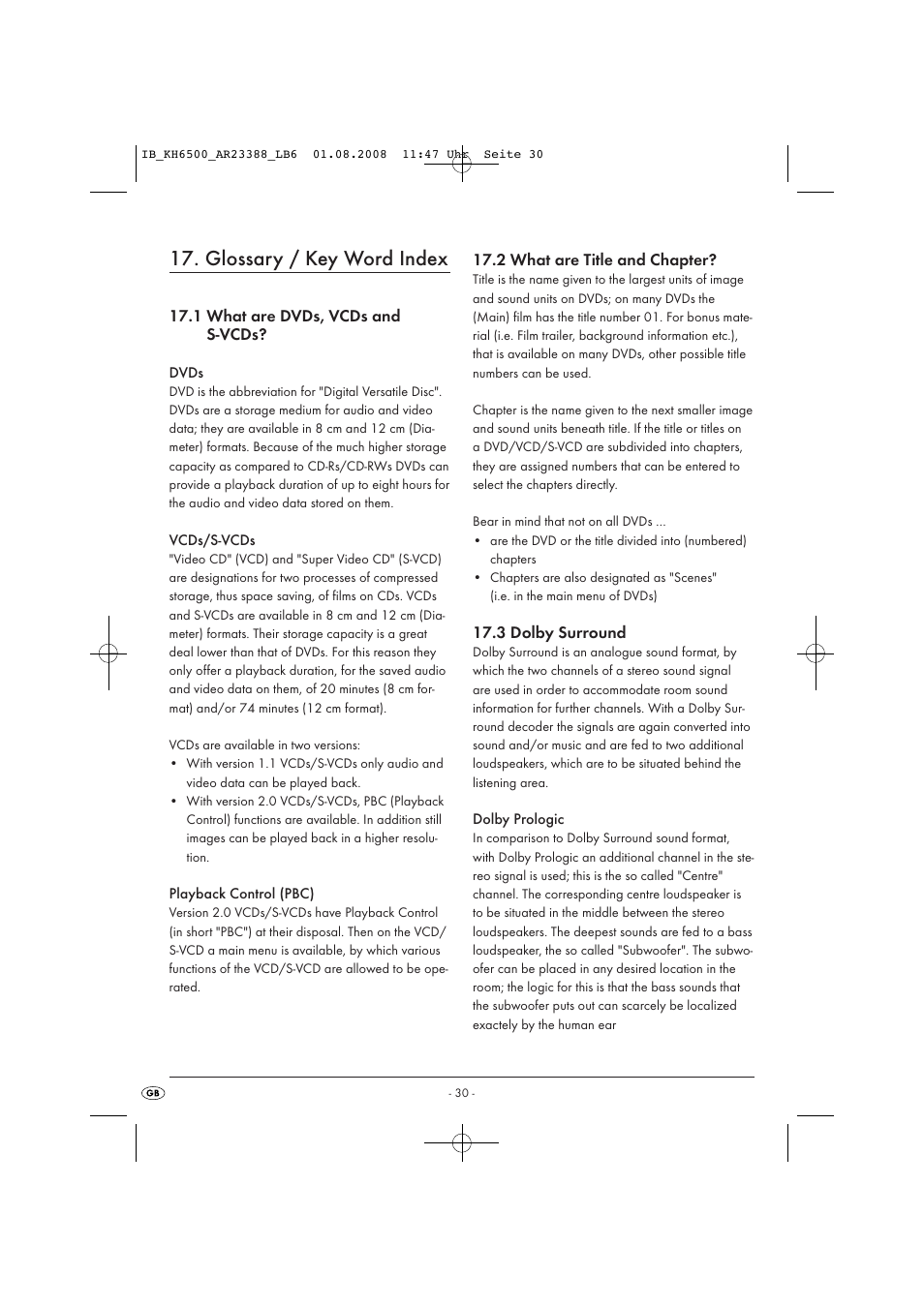 Glossary / key word index | Silvercrest KH6500-06/08-V1 User Manual | Page 32 / 36