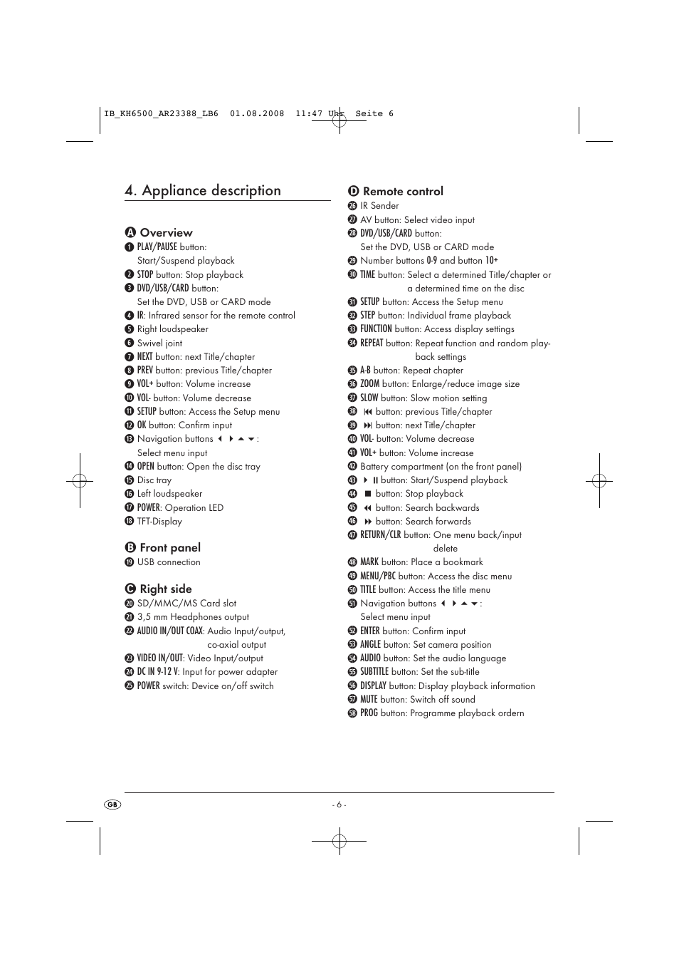Appliance description | Silvercrest KH6500-06/08-V1 User Manual | Page 8 / 36