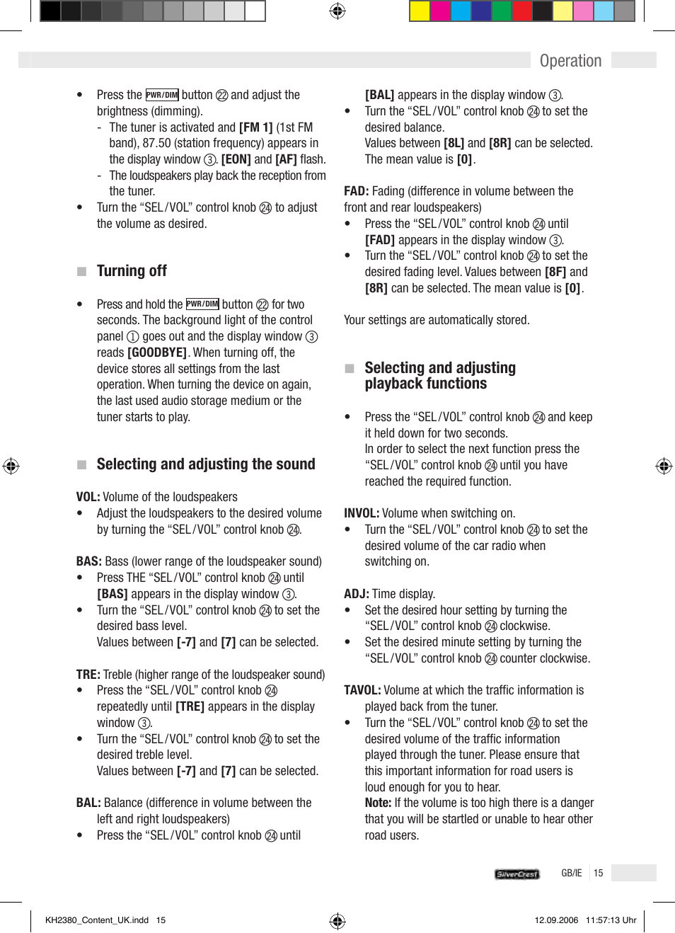 Operation | Silvercrest KH 2380 User Manual | Page 15 / 30