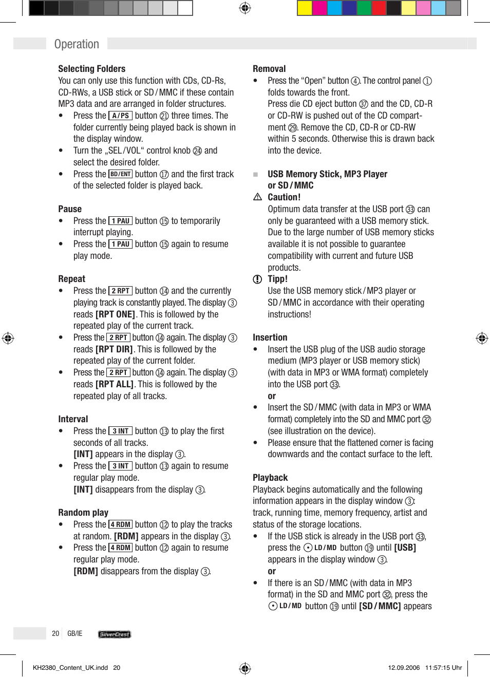 Operation | Silvercrest KH 2380 User Manual | Page 20 / 30