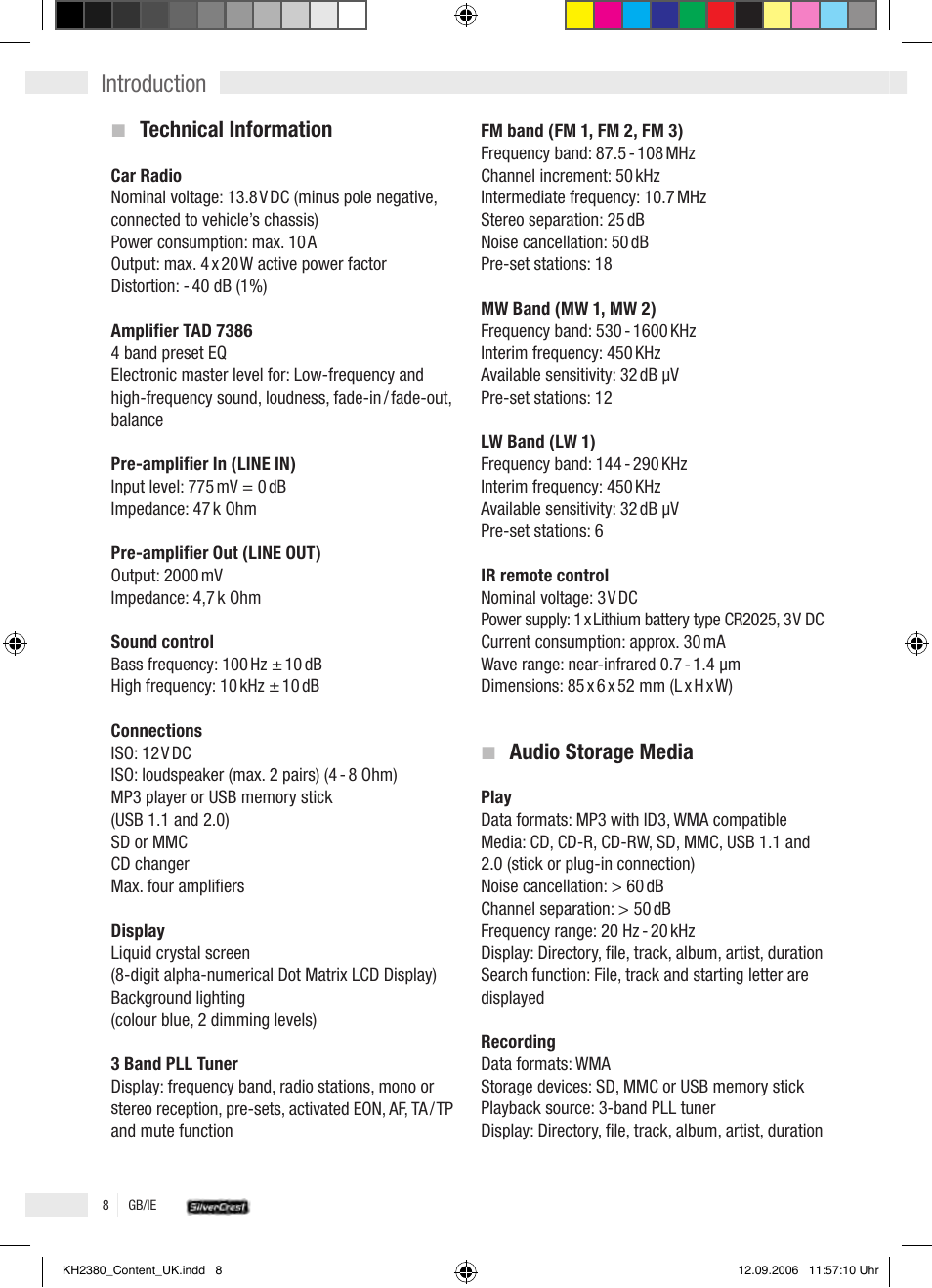 Introduction, Technical information, Audio storage media | Silvercrest KH 2380 User Manual | Page 8 / 30