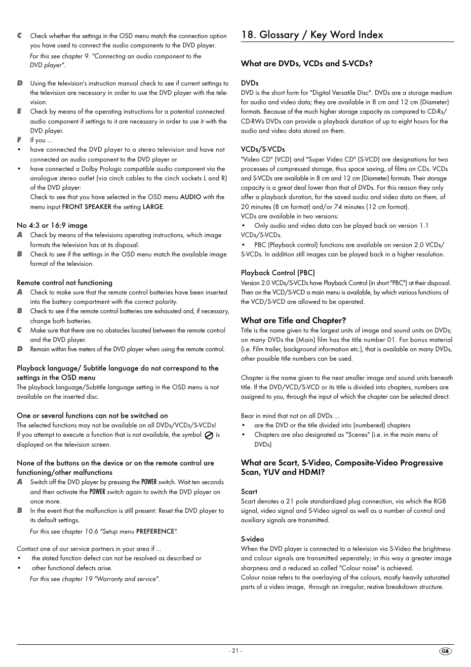 Glossary / key word index | Silvercrest KH 6522 User Manual | Page 23 / 54