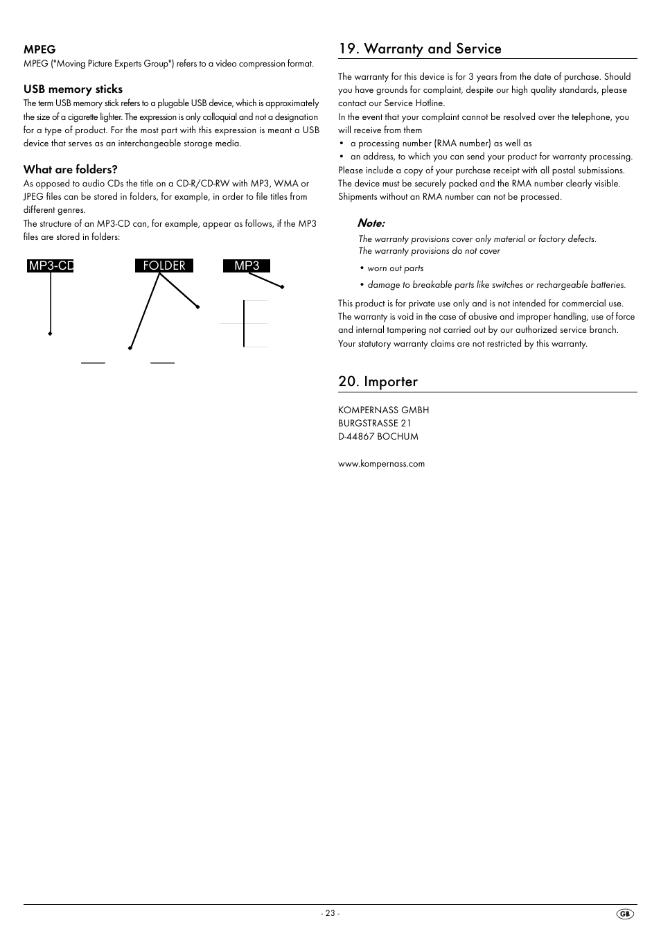 Warranty and service, Importer | Silvercrest KH 6522 User Manual | Page 25 / 54