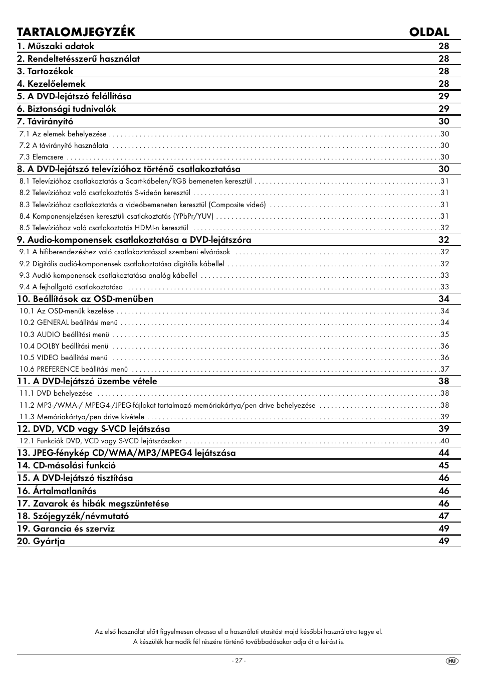 Tartalomjegyzék oldal | Silvercrest KH 6522 User Manual | Page 29 / 54