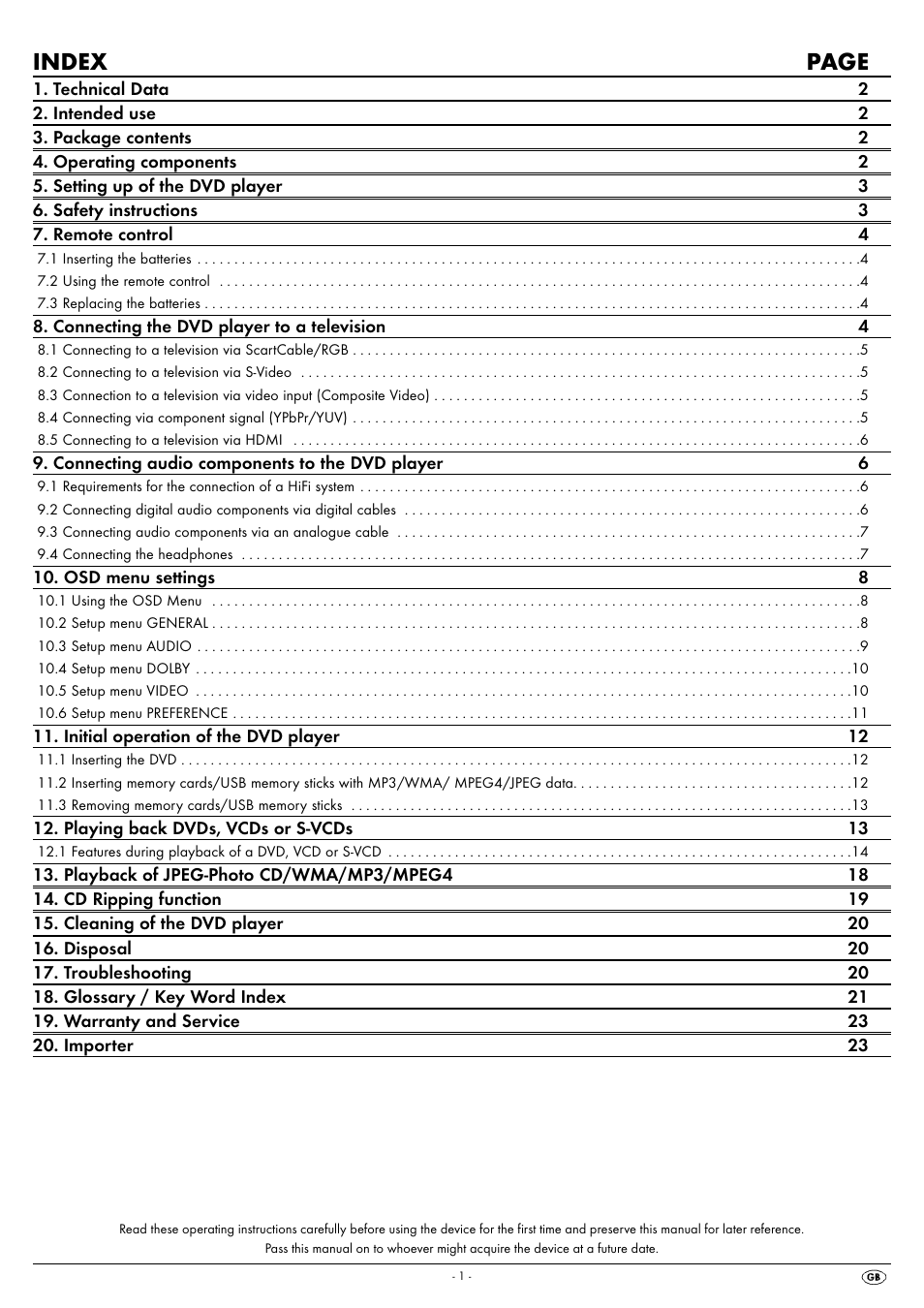 Index page | Silvercrest KH 6522 User Manual | Page 3 / 54