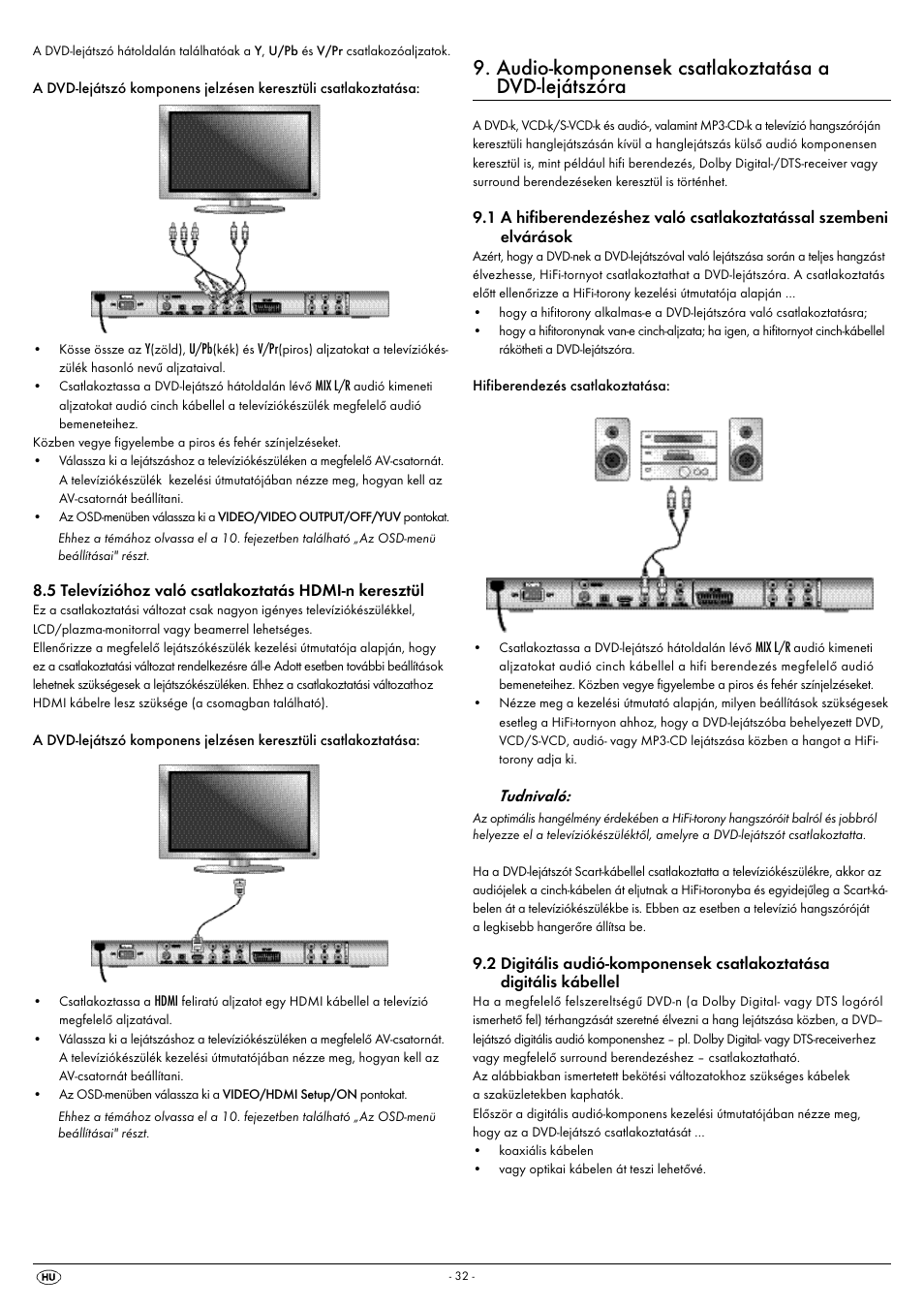 Audio-komponensek csatlakoztatása a dvd-lejátszóra | Silvercrest KH 6522 User Manual | Page 34 / 54