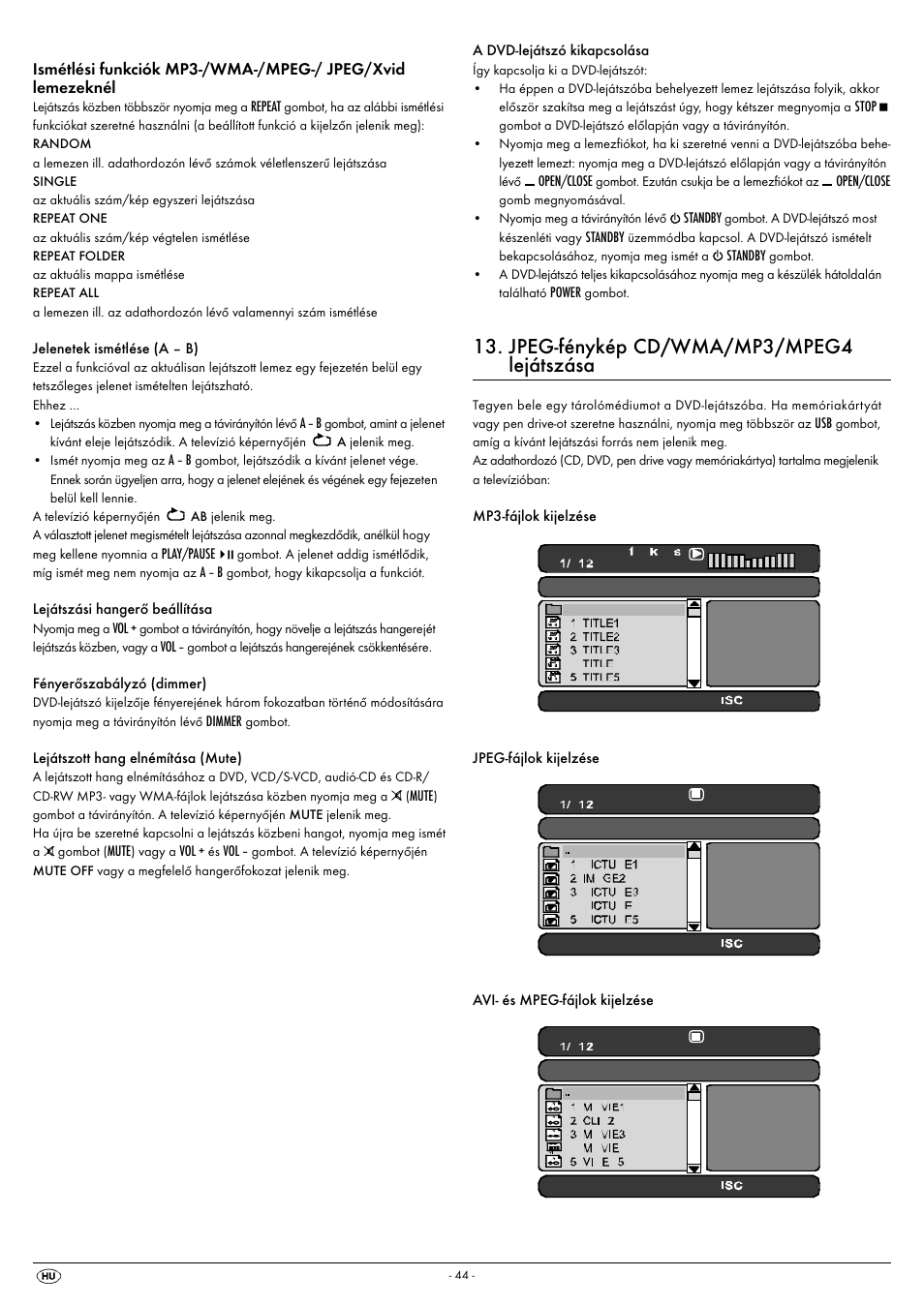 Jpeg-fénykép cd/wma/mp3/mpeg4 lejátszása | Silvercrest KH 6522 User Manual | Page 46 / 54