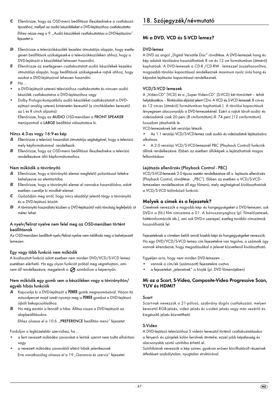 Szójegyzék/névmutató | Silvercrest KH 6522 User Manual | Page 49 / 54