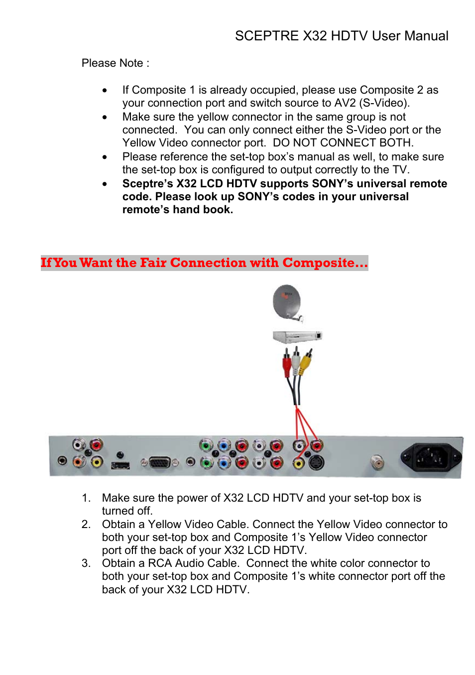 If you want the fair connection with composite | Sceptre Technologies X32 User Manual | Page 33 / 107