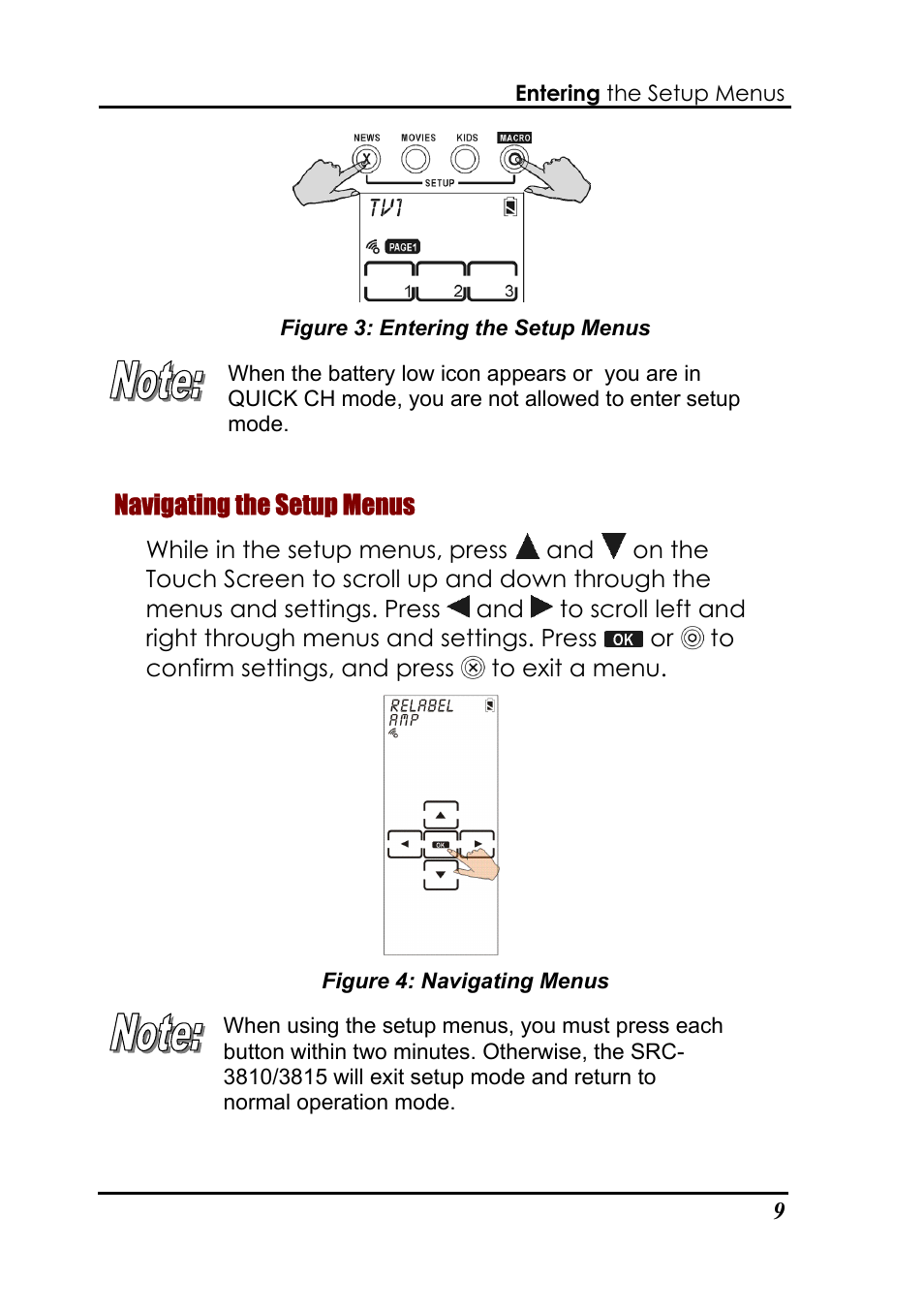 Navigating the setup menus | Sunwave Tech. 3815 User Manual | Page 15 / 58